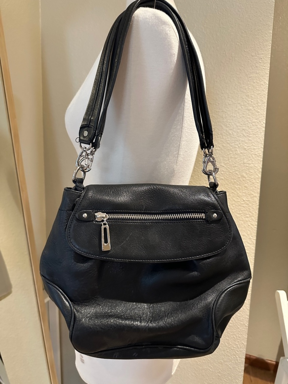 Cole Haan backpack purse black leather convertible straps - Picture 2 of 9